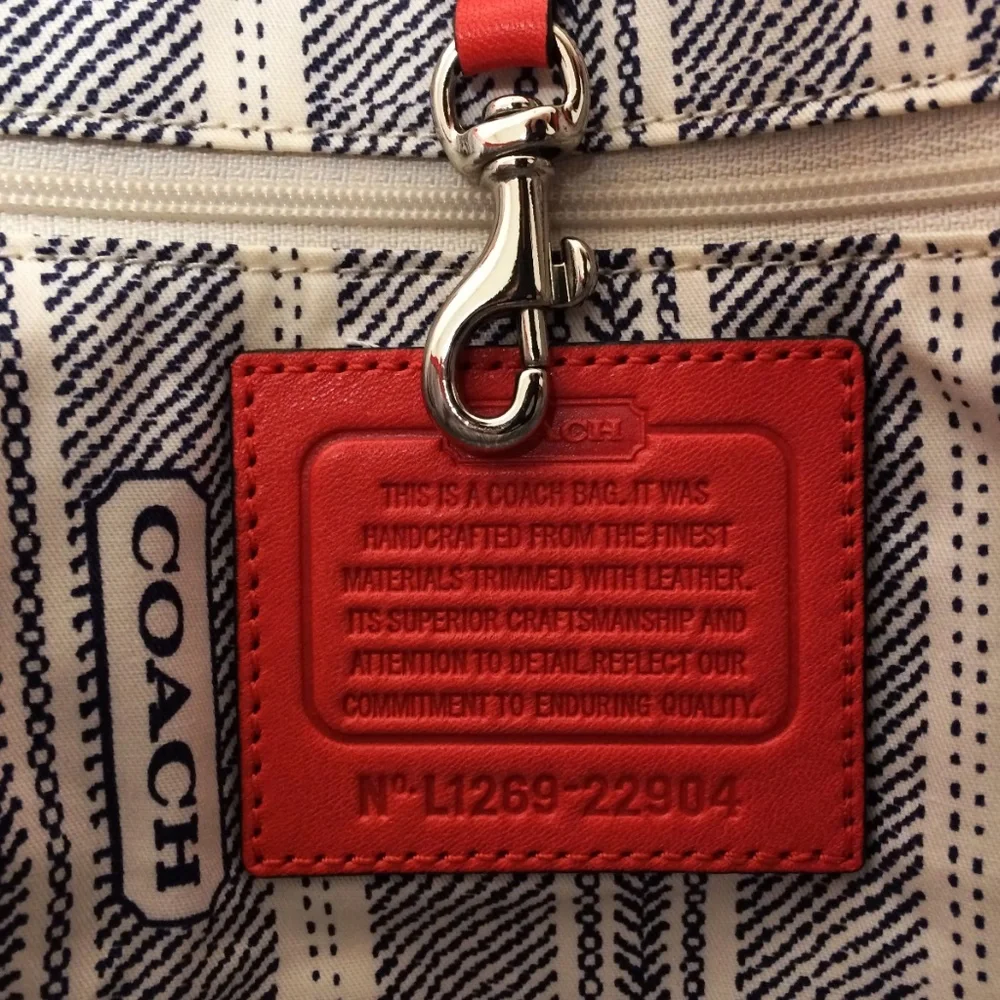 Coach Woven Straw Pocket Tote Natural Coral Leather Trim Turnlock Beach Bag